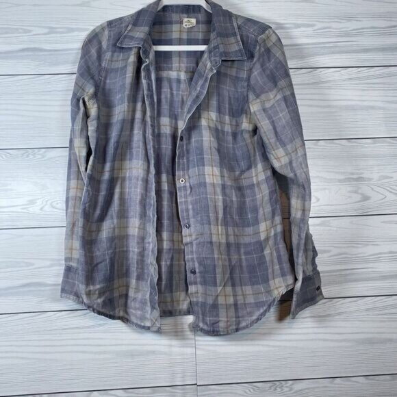 O'Neill‎ Button-Up Long Sleeve Shirt Womens M Collared Plaid Blue Gray Cotton - Picture 1 of 4
